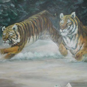 Large Tigers In The Snow Oil Painting